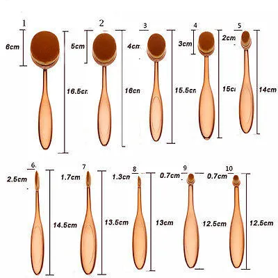 10pcs Golden Iconic Beauty Oval Toothbrush Shape Makeup Brushes Set