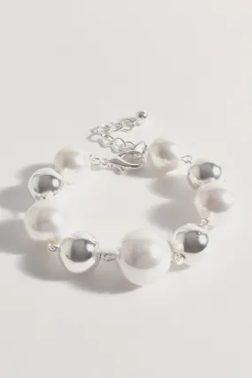 Faux Pearl Metal Ball Bracelet Cream/Silver