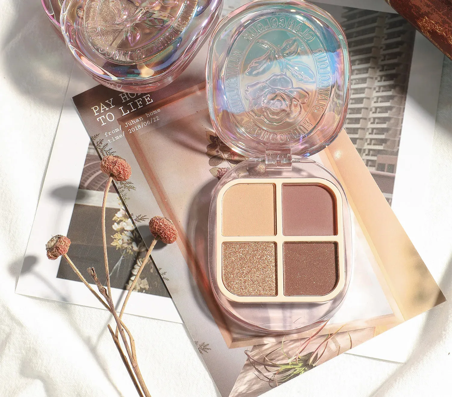 Four-color 3D Eye Shadow Palette Matte Pink Apricot Glitter Pearly Eyeshadow Fashion Shiny Dazzle Charming Eye Makeup Pigment