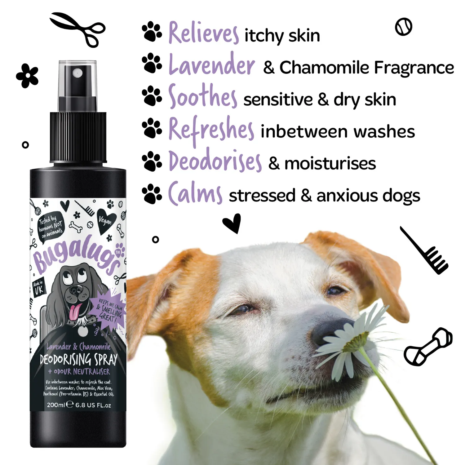 Lavender & Chamomile Dog Deodorising Spray with Odour Neutraliser