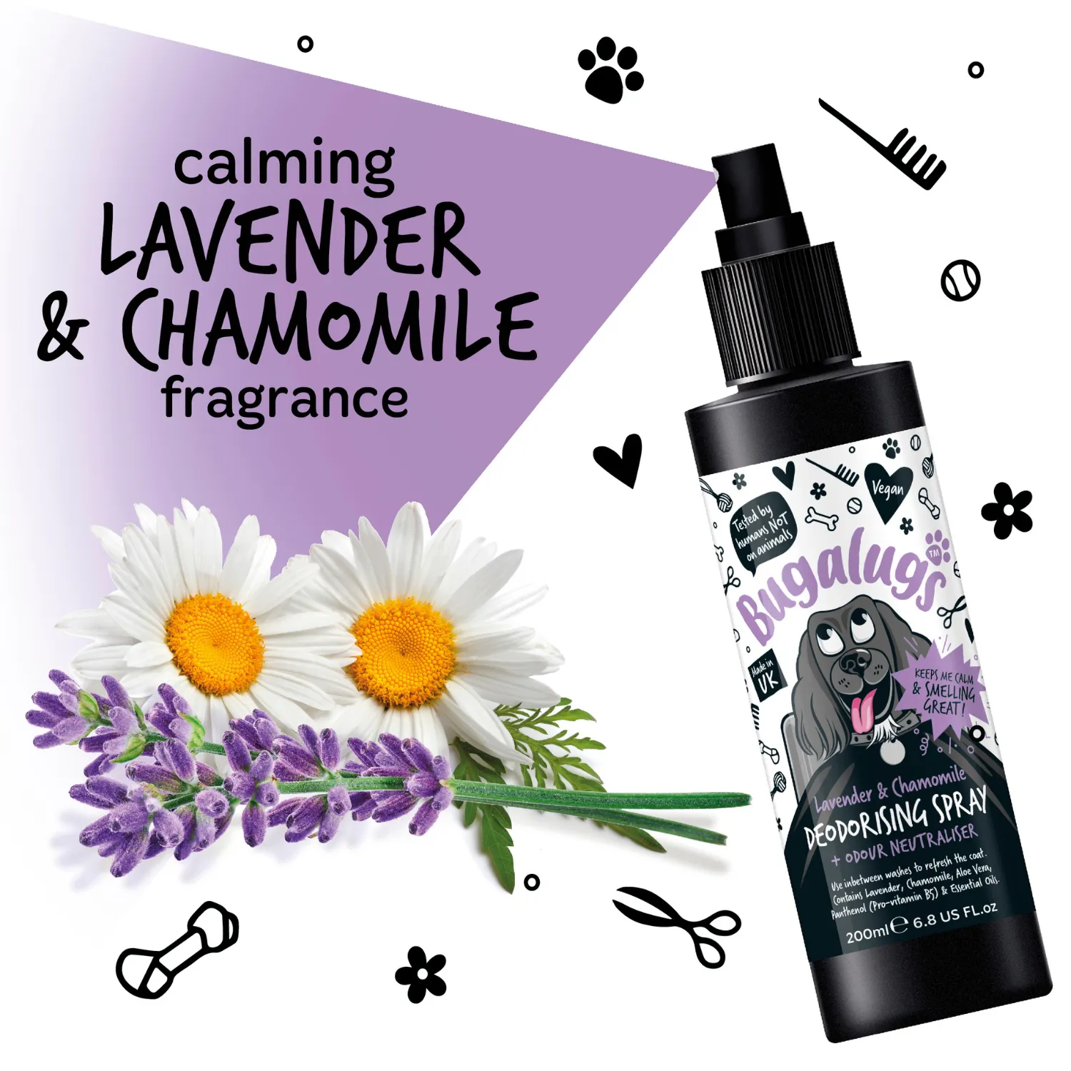 Lavender & Chamomile Dog Deodorising Spray with Odour Neutraliser