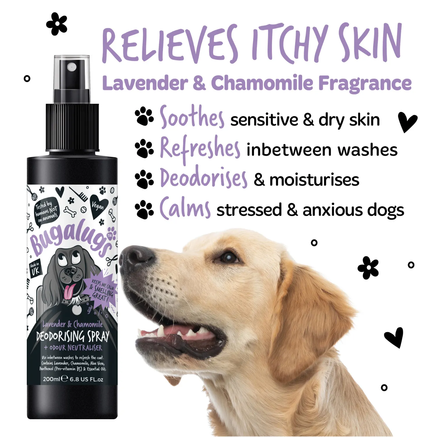 Lavender & Chamomile Dog Deodorising Spray with Odour Neutraliser