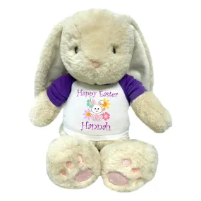 Personalized Easter Bunny - 14" Plush Brulee Bunny - Flower Design