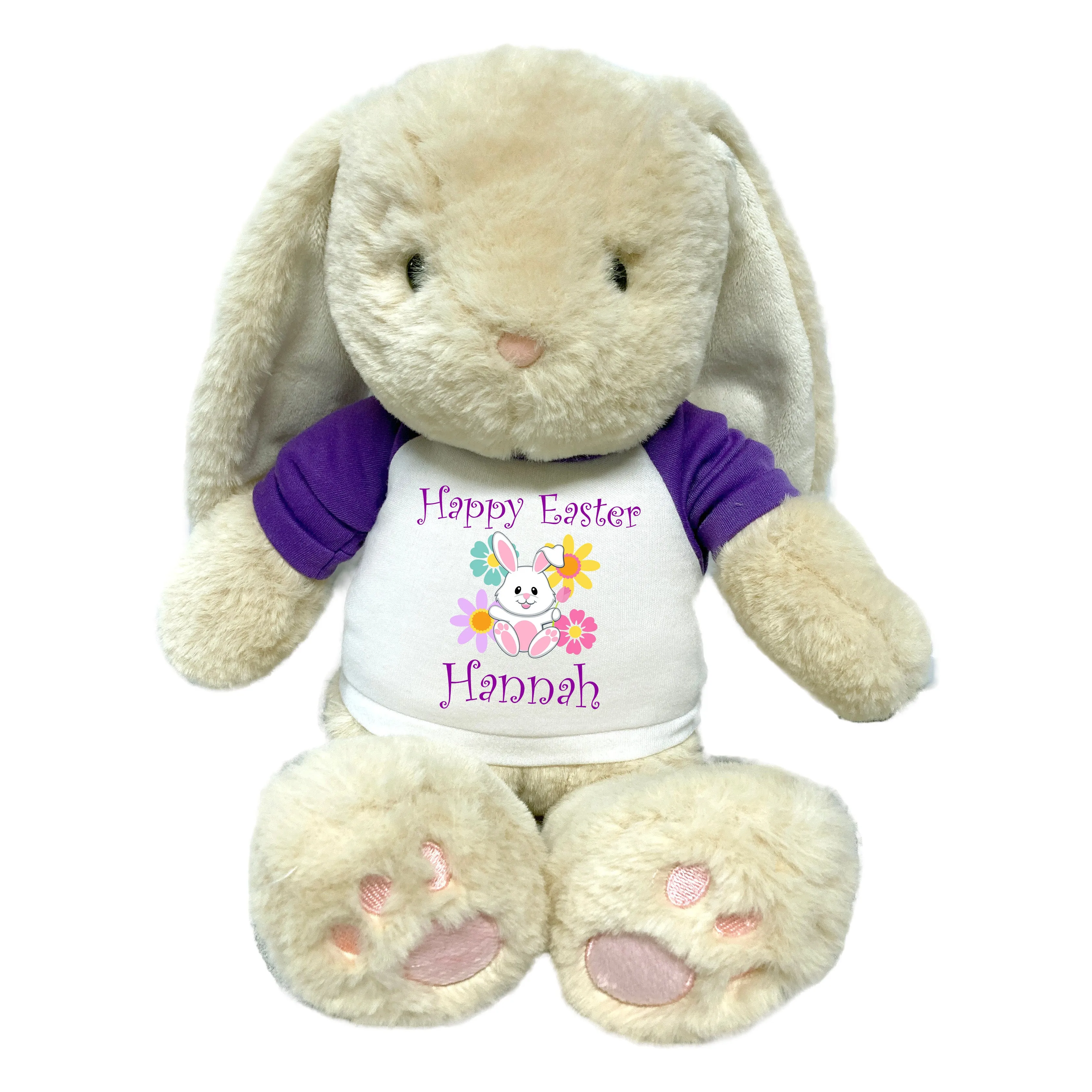 Personalized Easter Bunny - 14" Plush Brulee Bunny - Flower Design