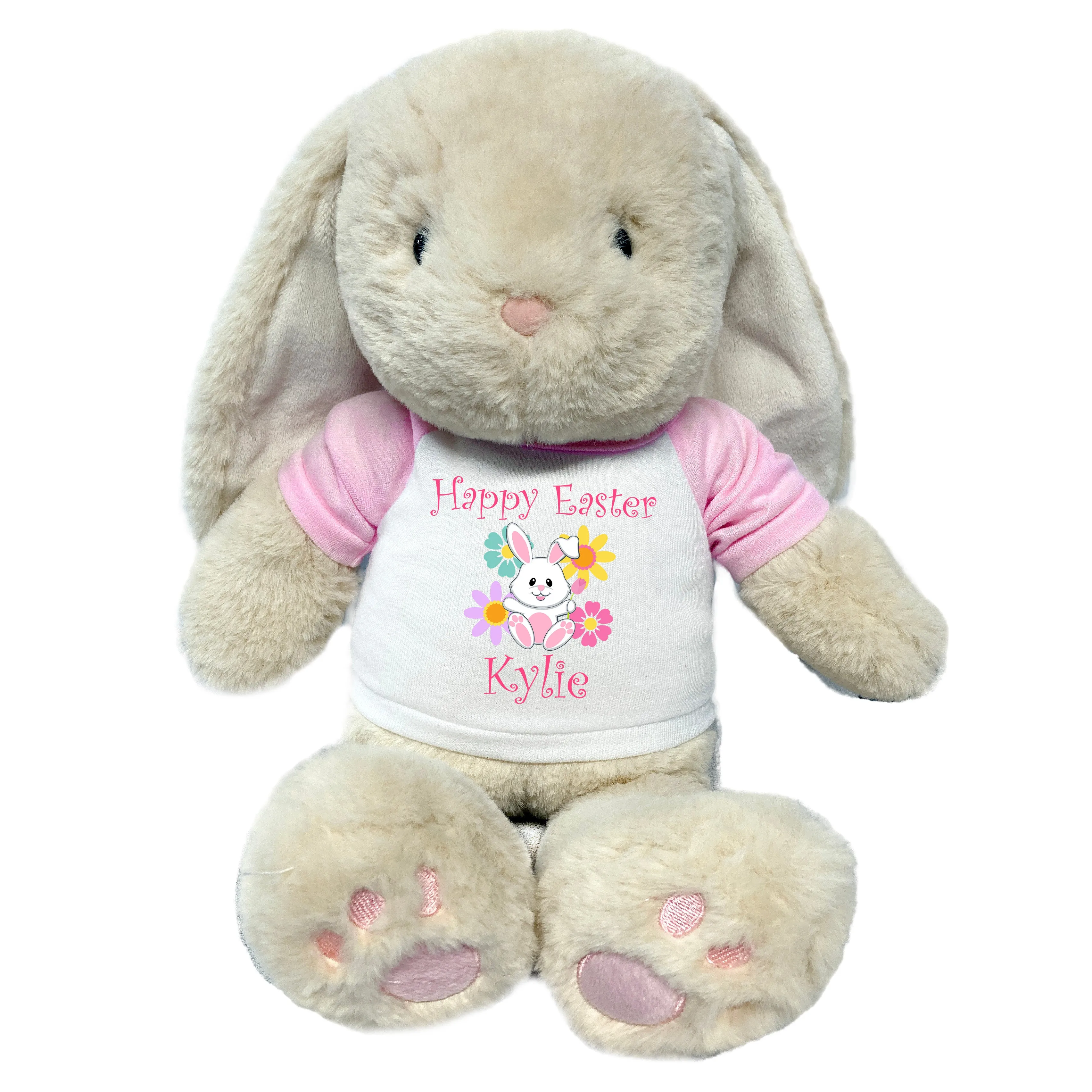 Personalized Easter Bunny - 14" Plush Brulee Bunny - Flower Design