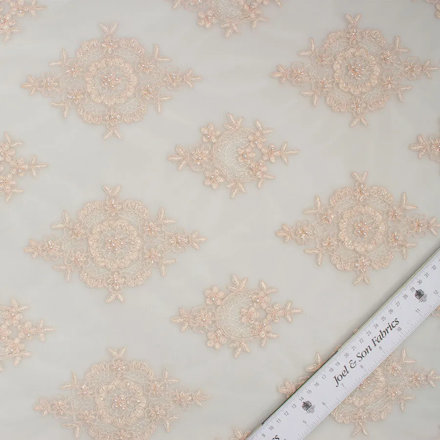 Soft Blush Floral Embroidered Tulle